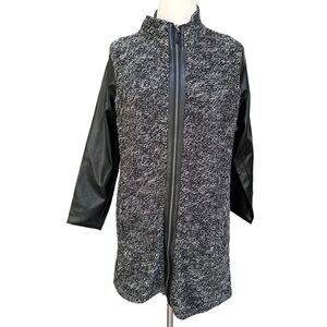 LRL Lauren Jeans Womens Full Front Zip Knit‎ Jacket with Faux Leather Sleeve